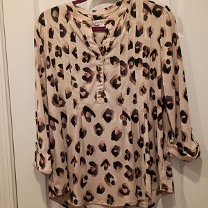 Kim Rogers Leopard Print Blouse - Beige and Black
